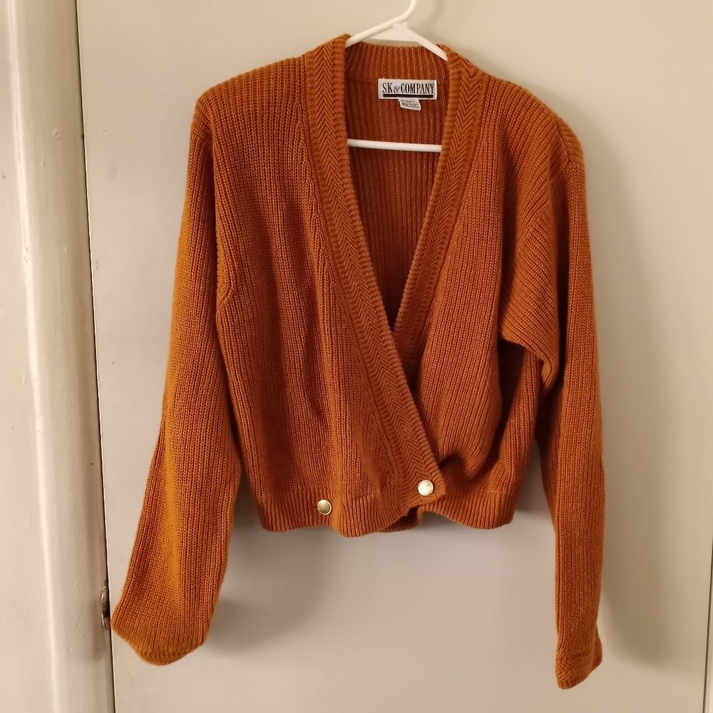 VTG Unique Burnt Orange Ribbed Cardigan Sweater